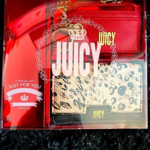 Juicy couture leopard & red leather wallet & card case gift set - Picture 1 of 3